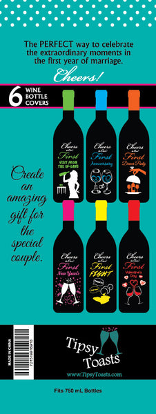 Tipsy Toasts Wine Bottle Covers for the First Year of Marriage